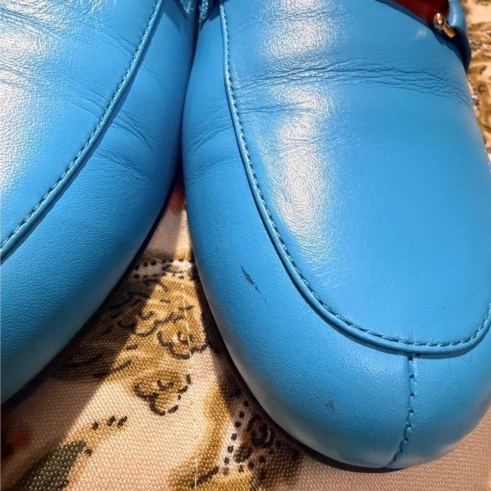 Mootsies Tootsies vintage Blue Leather Loafers Tortoiseshell Bar Flats 10M